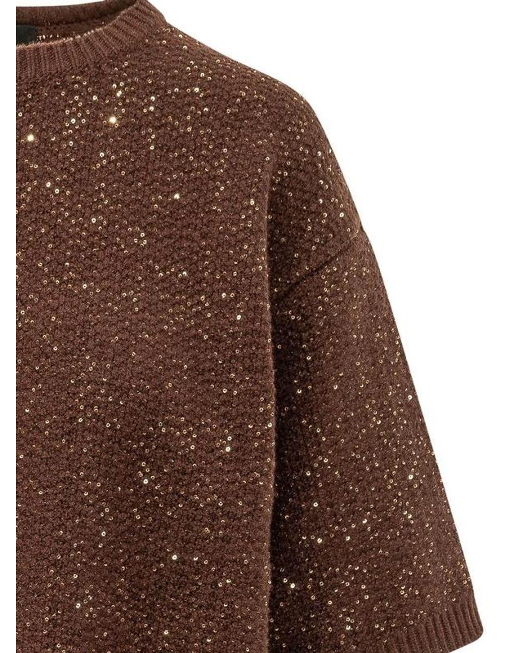 Fabiana Filippi Brown Sequinned Short-Sleeve Knitted Top