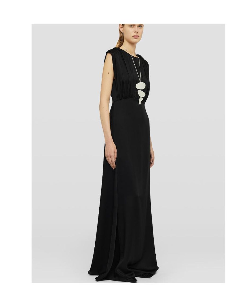 Jil Sander Black Gathered V-Back Sleeveless Gown