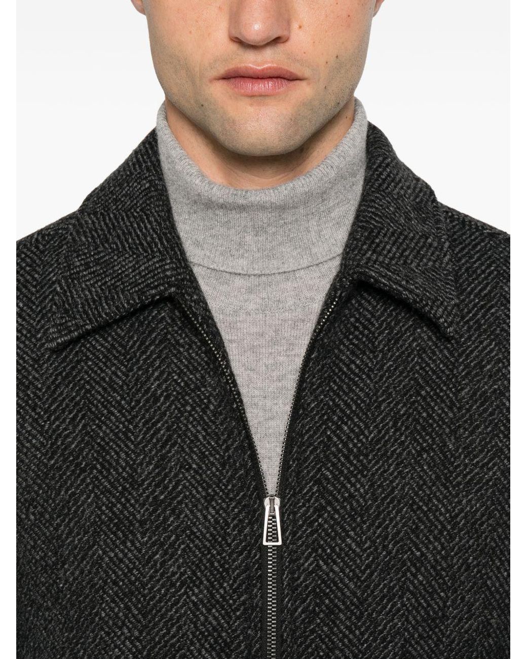 Paul Smith Blue Herringbone-Pattern Zip-Up Jacket for men