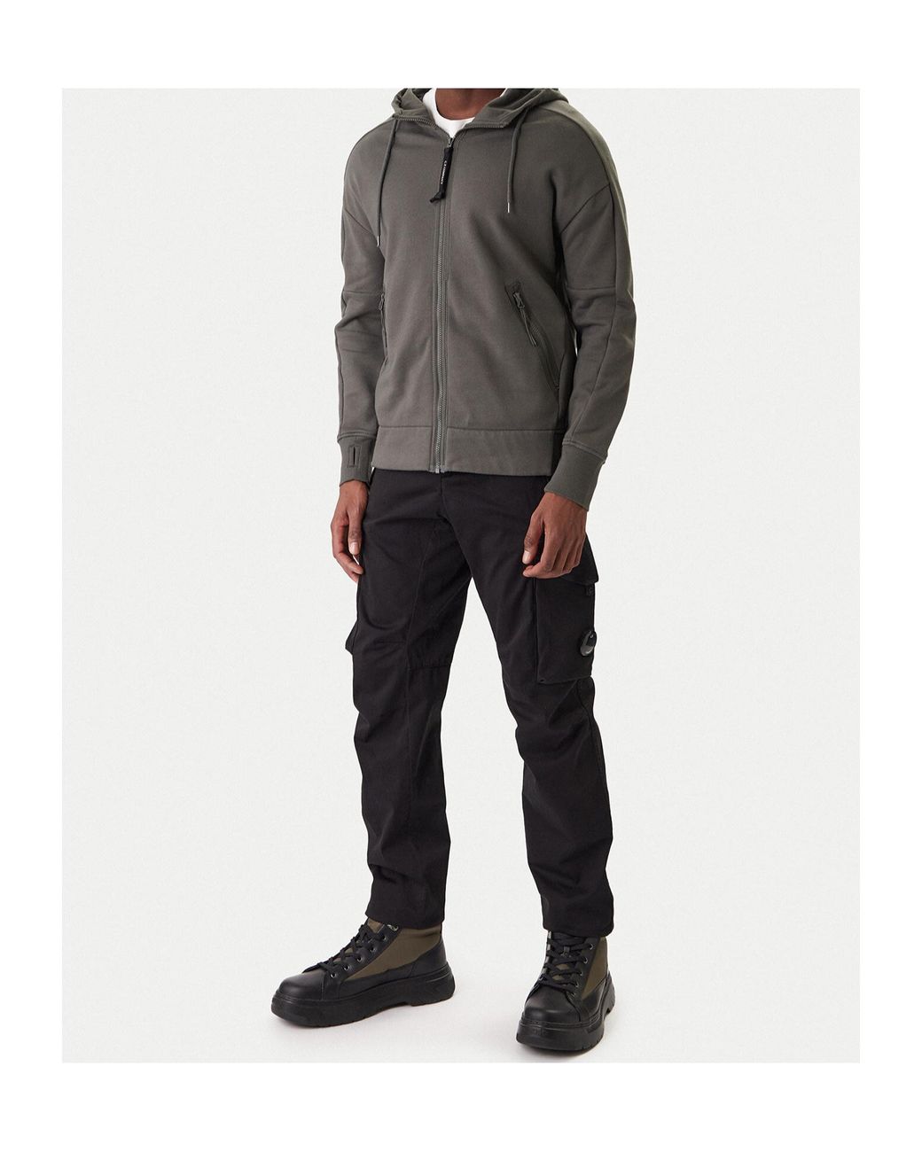 C P Company Gray Zip-Up Drawstring Hoodie for men