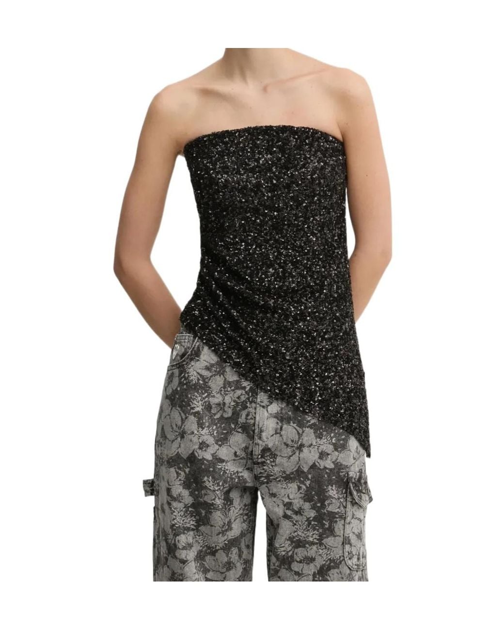 Aniye By Black Sequin-Embellished Asymmetric Top