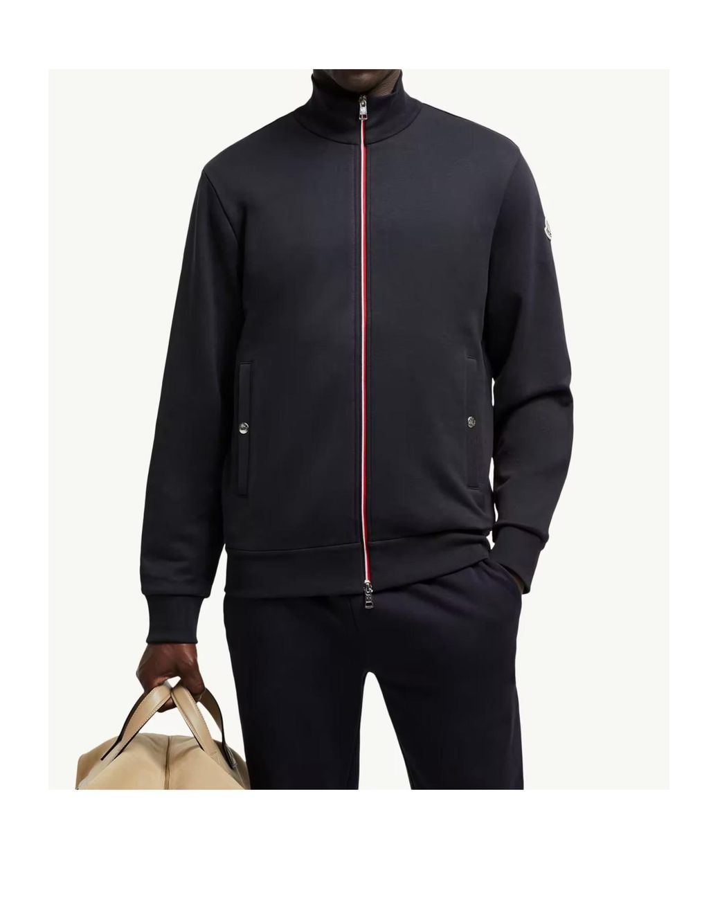 Moncler Black Tricolor-Trimmed Cotton Zip-Up Sweatshirt for men