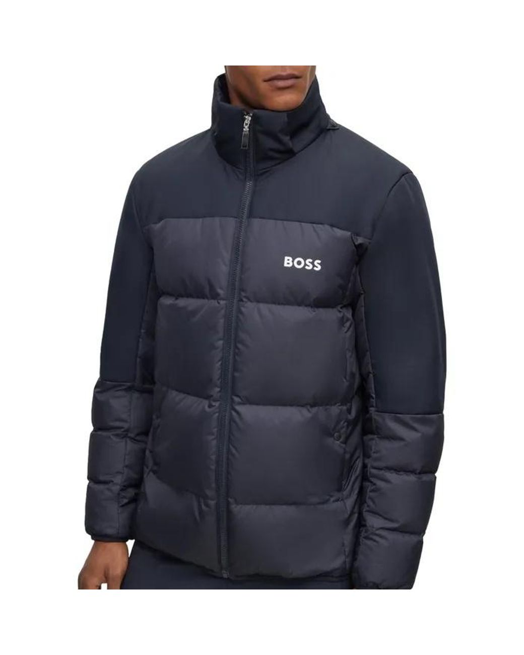 Boss Blue Logo Hooded Down Jacket for men
