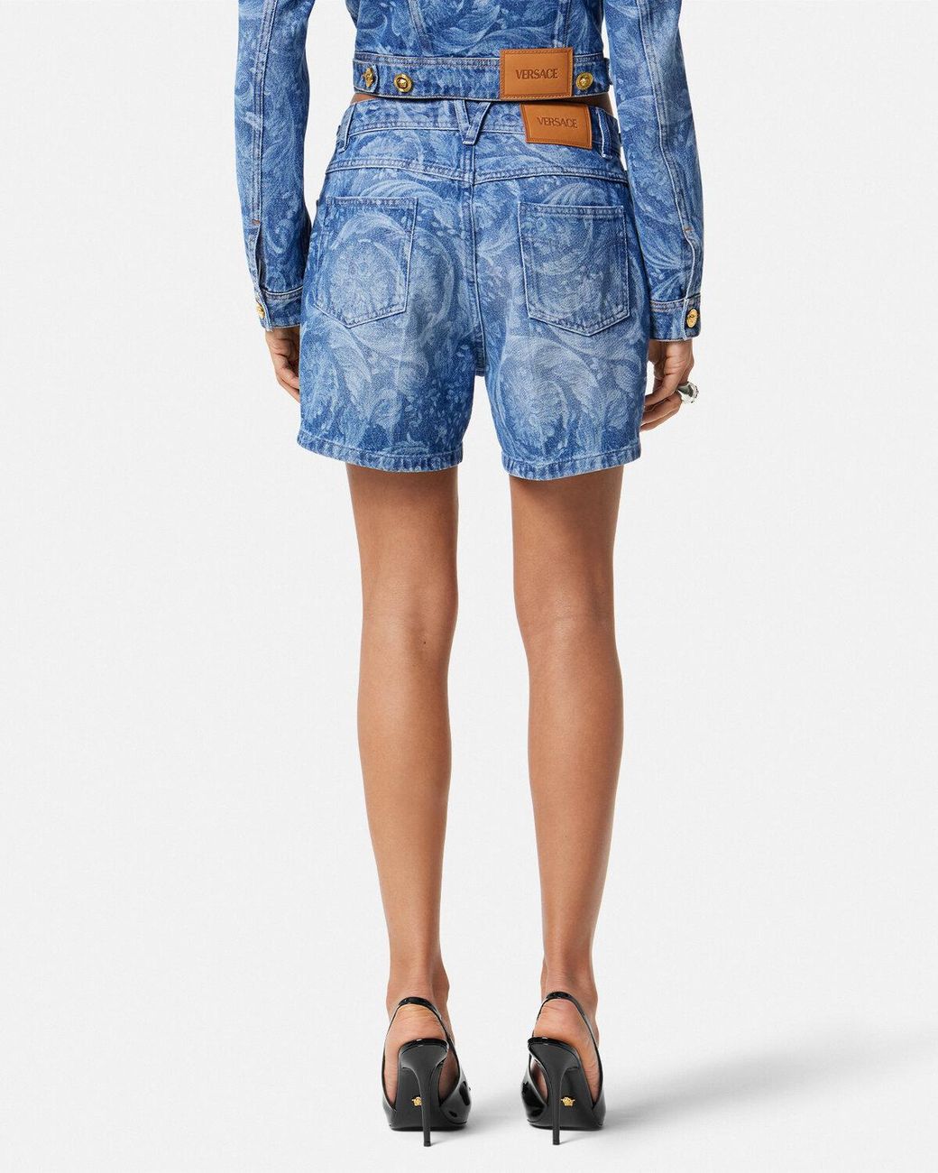 Versace Blue Logo-Patch Denim Shorts