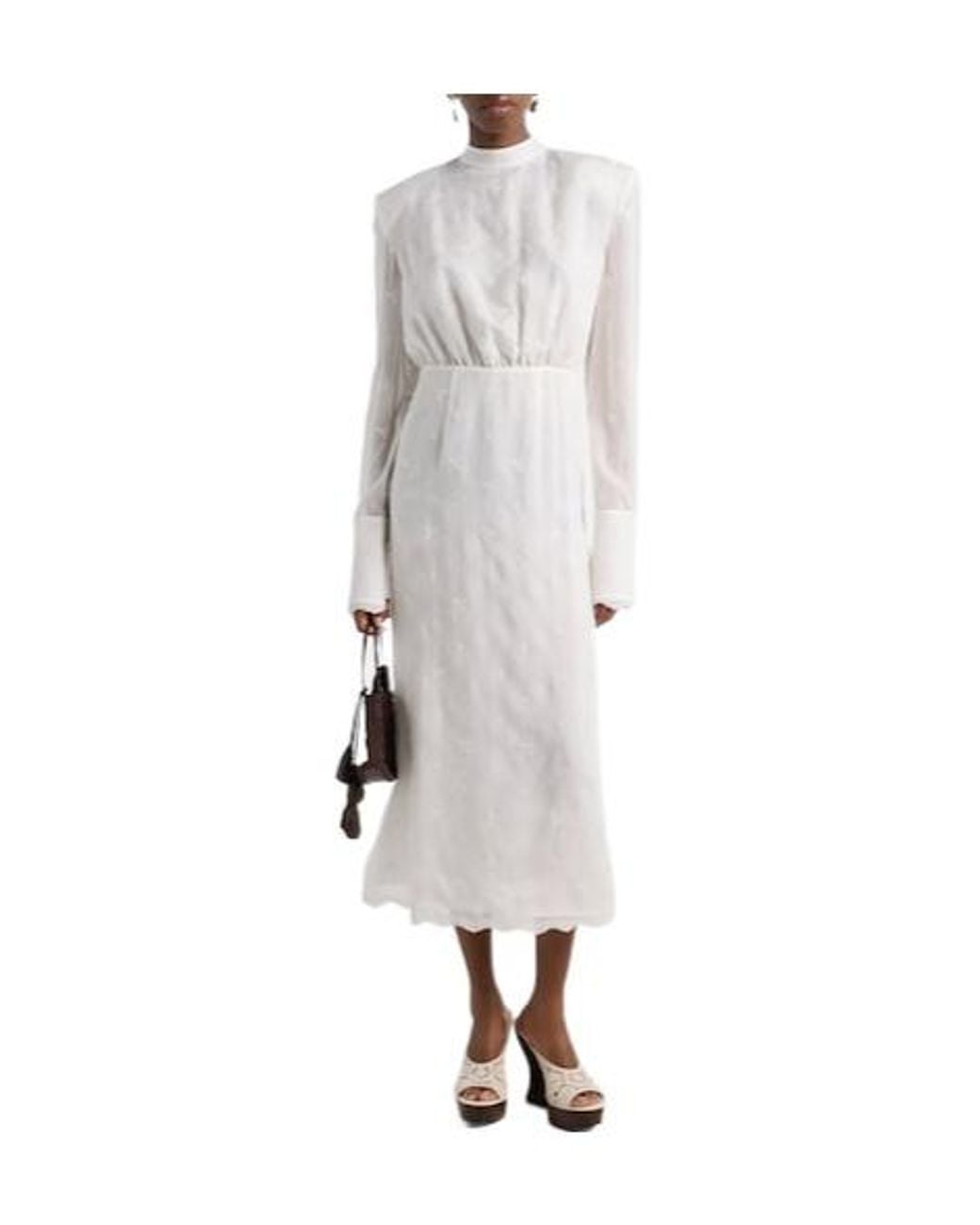 Magda Butrym White Embroidered Silk, Wool And Cotton-Blend Midi Dress