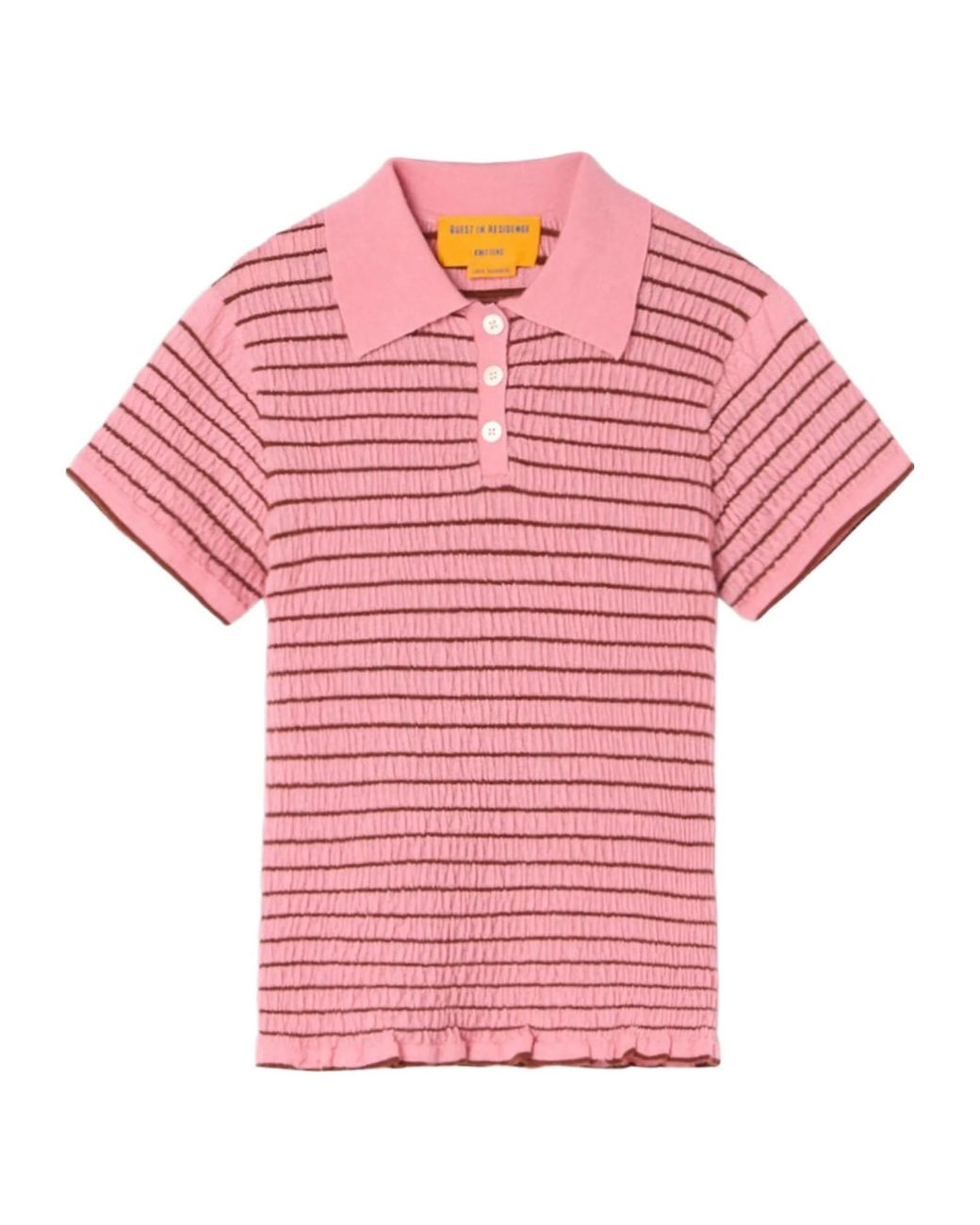 Guest In Residence Pink Striped-Pattern Polo Shirt
