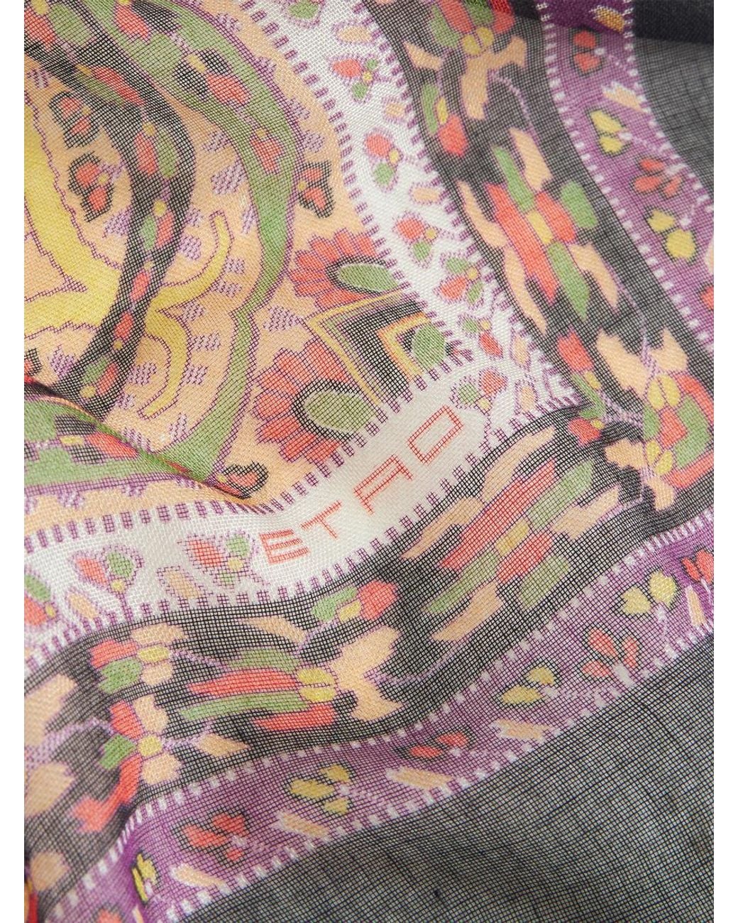 Etro Multicolor Floral Paisley Printed Fringe-Trim Scarf