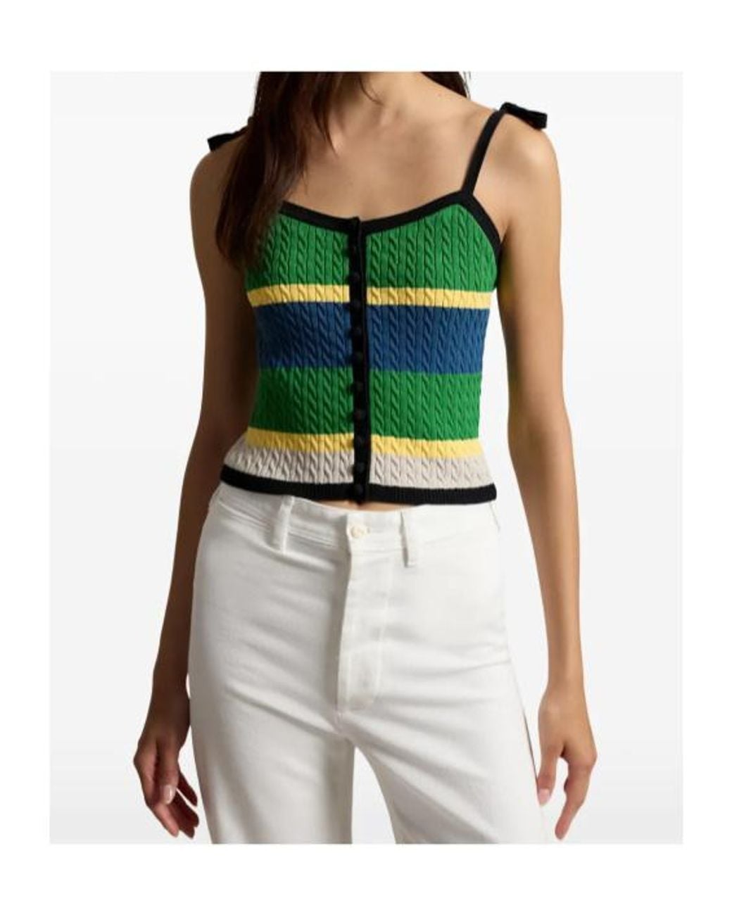 Polo Ralph Lauren Green Crochet Striped Knitted Top