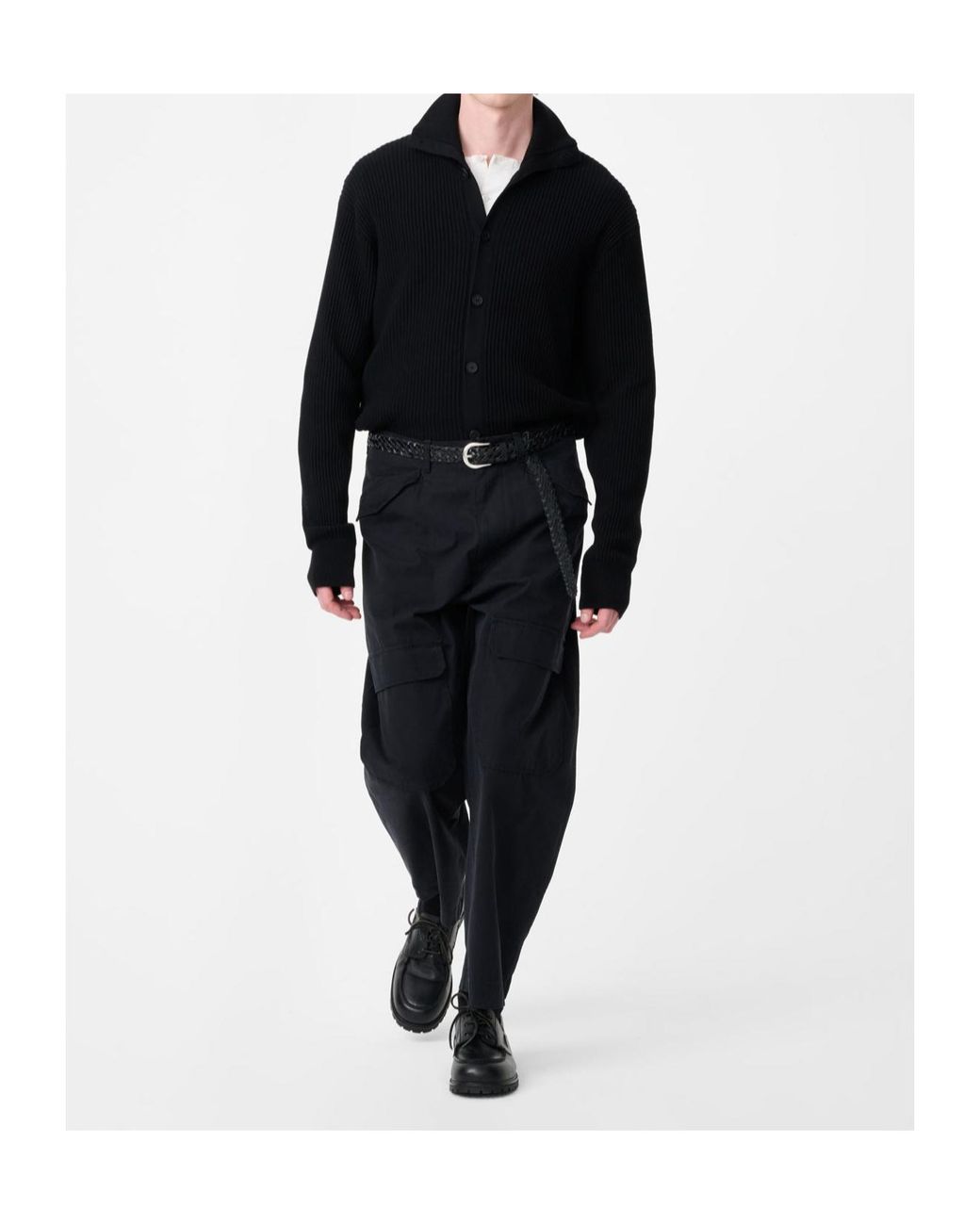Studio Nicholson Black Ribbed High Neck Cardigan for men