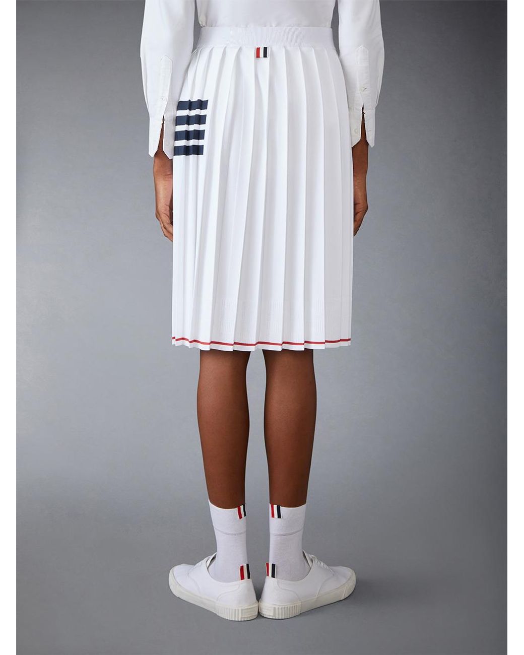 Thom Browne White Pleated Dachshund-Intarsia Knit Midi Skirt