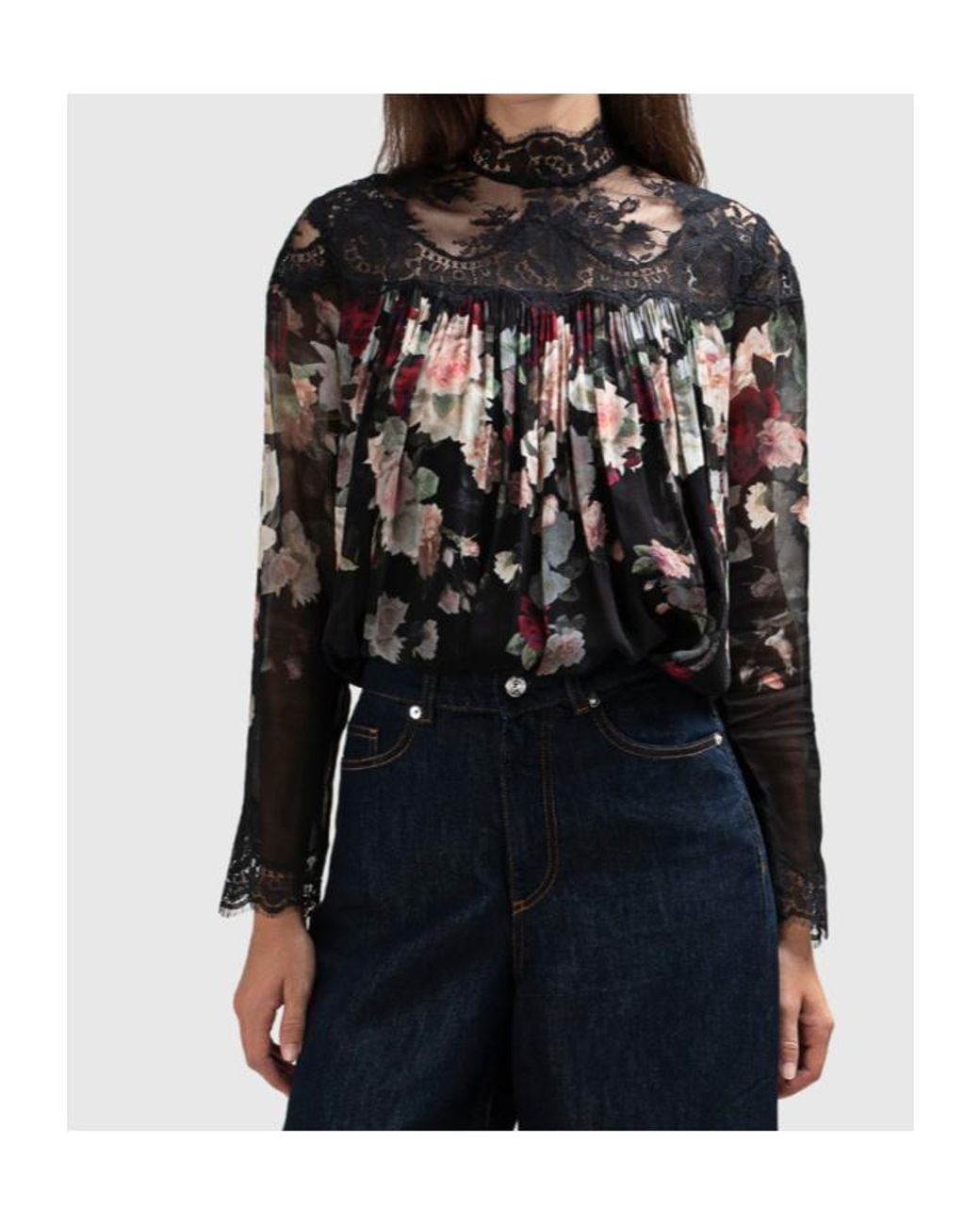 Zimmermann Black Floral-Printed Laced Blouse