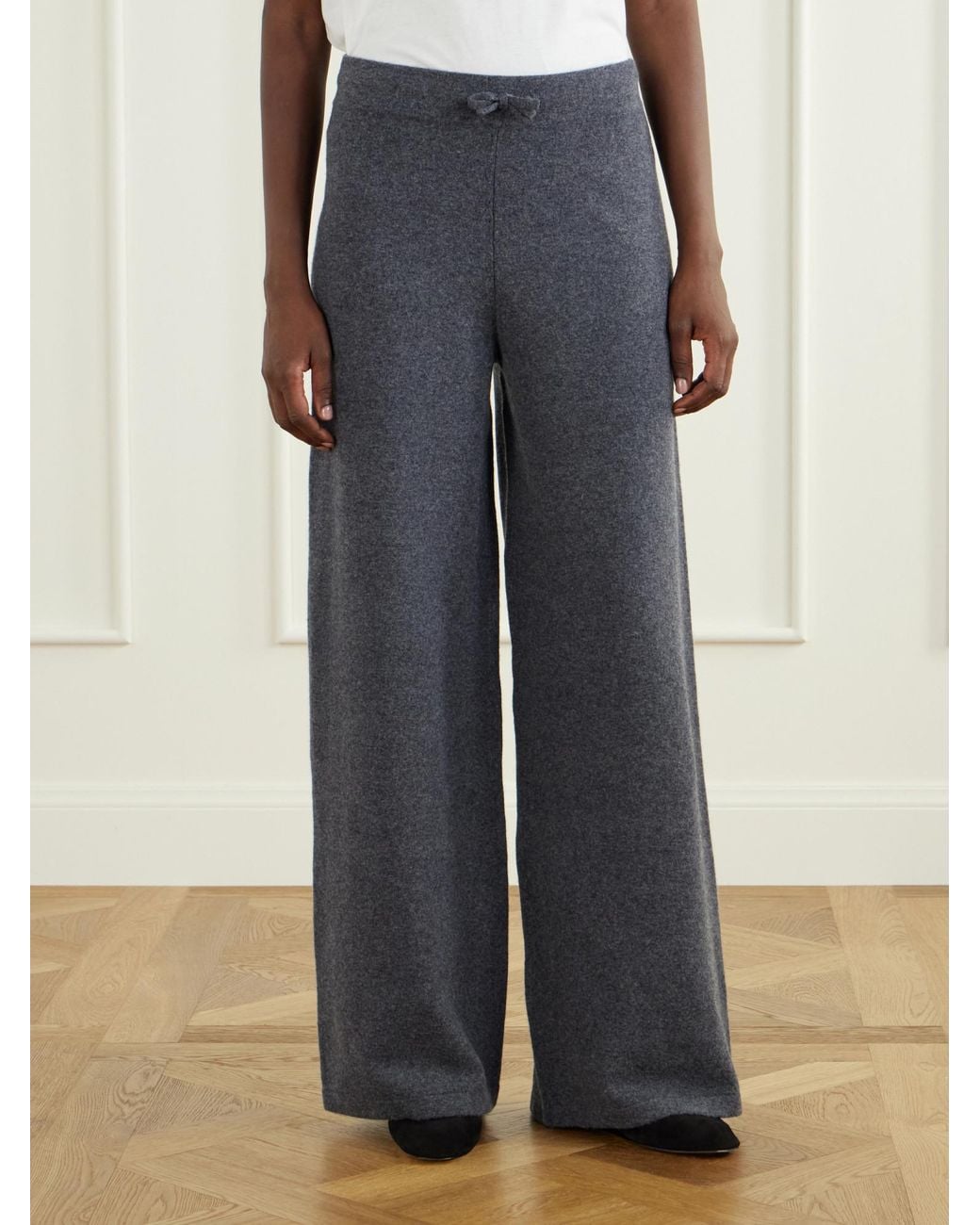 Yves Salomon Blue Drawstring Wool-Blend Wide-Leg Pants