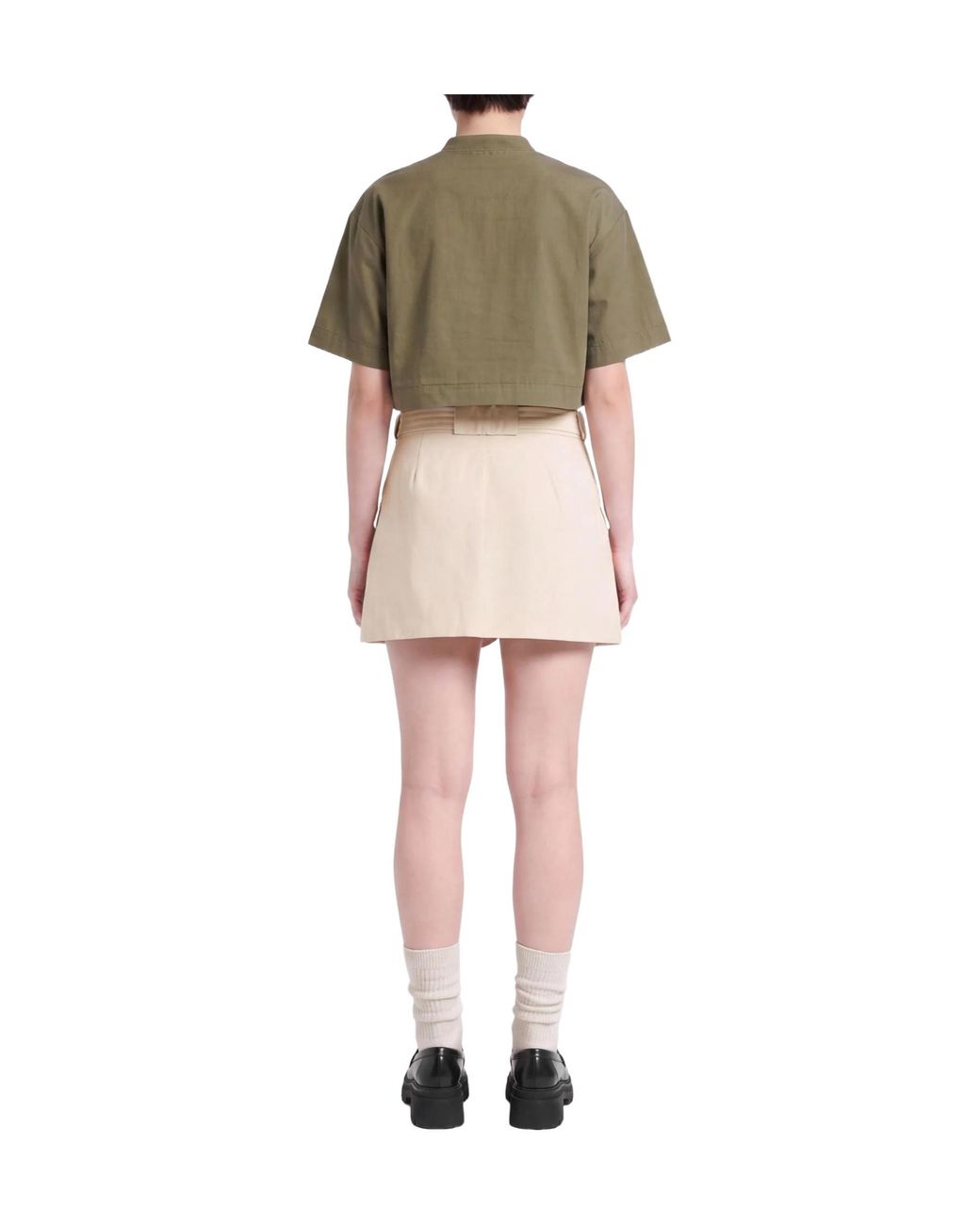 Ganni Natural Solid-Colored Twill Midi Skirt