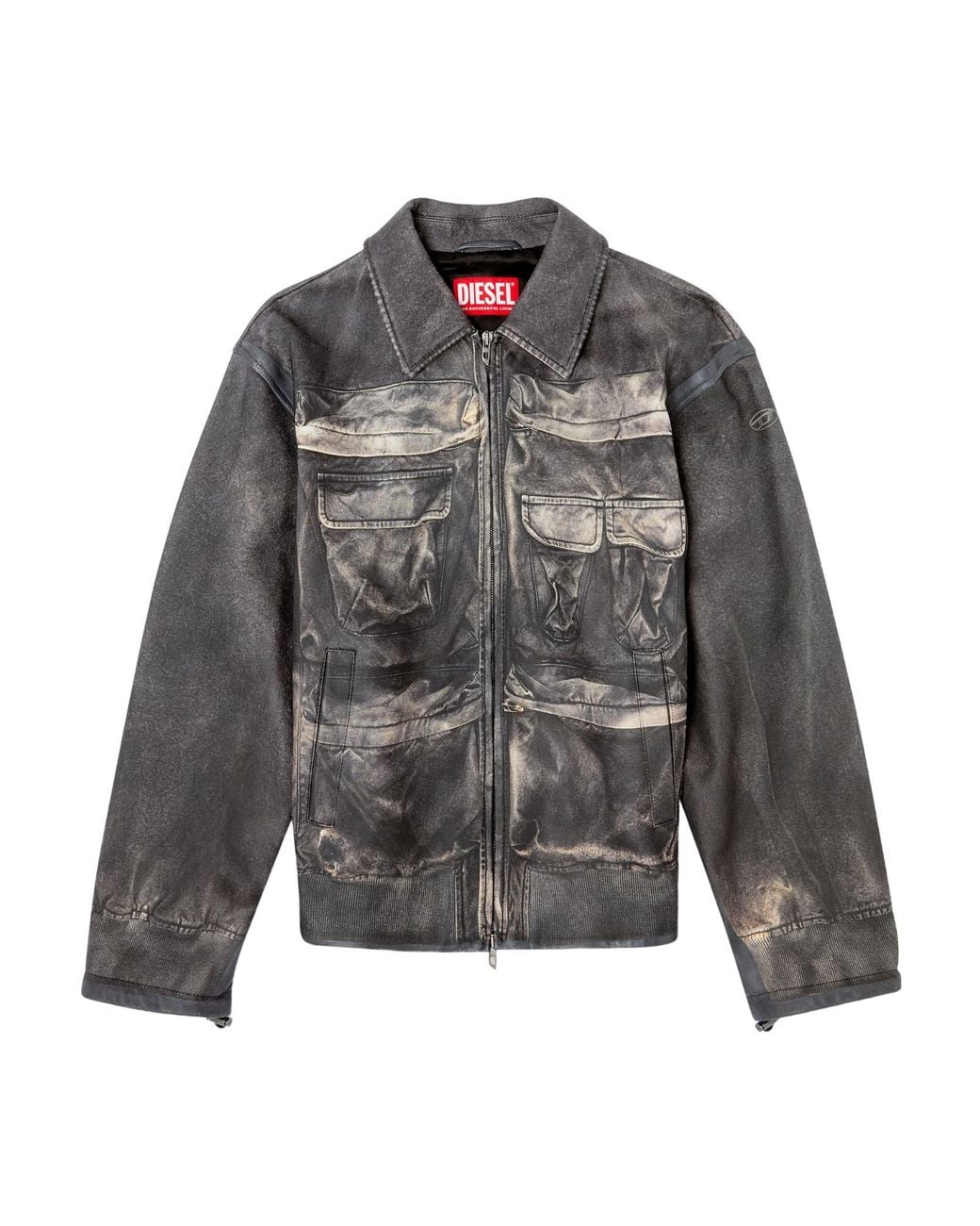 DIESEL Gray L-Mayer Distressed Leather Jacket for men