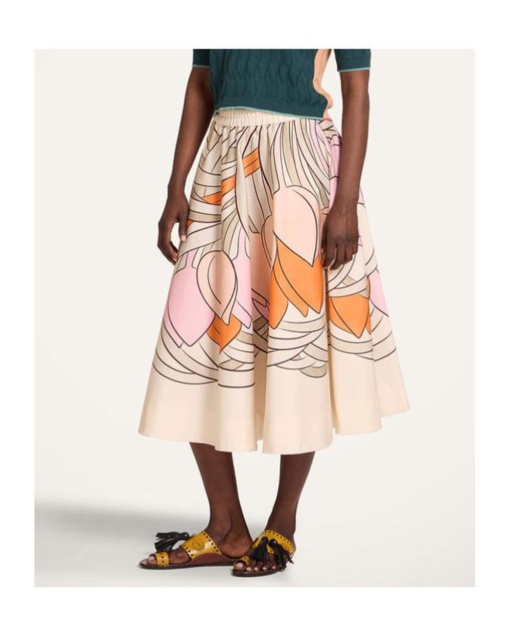 LaDoubleJ Red Balerina Floral-Print Midi Skirt