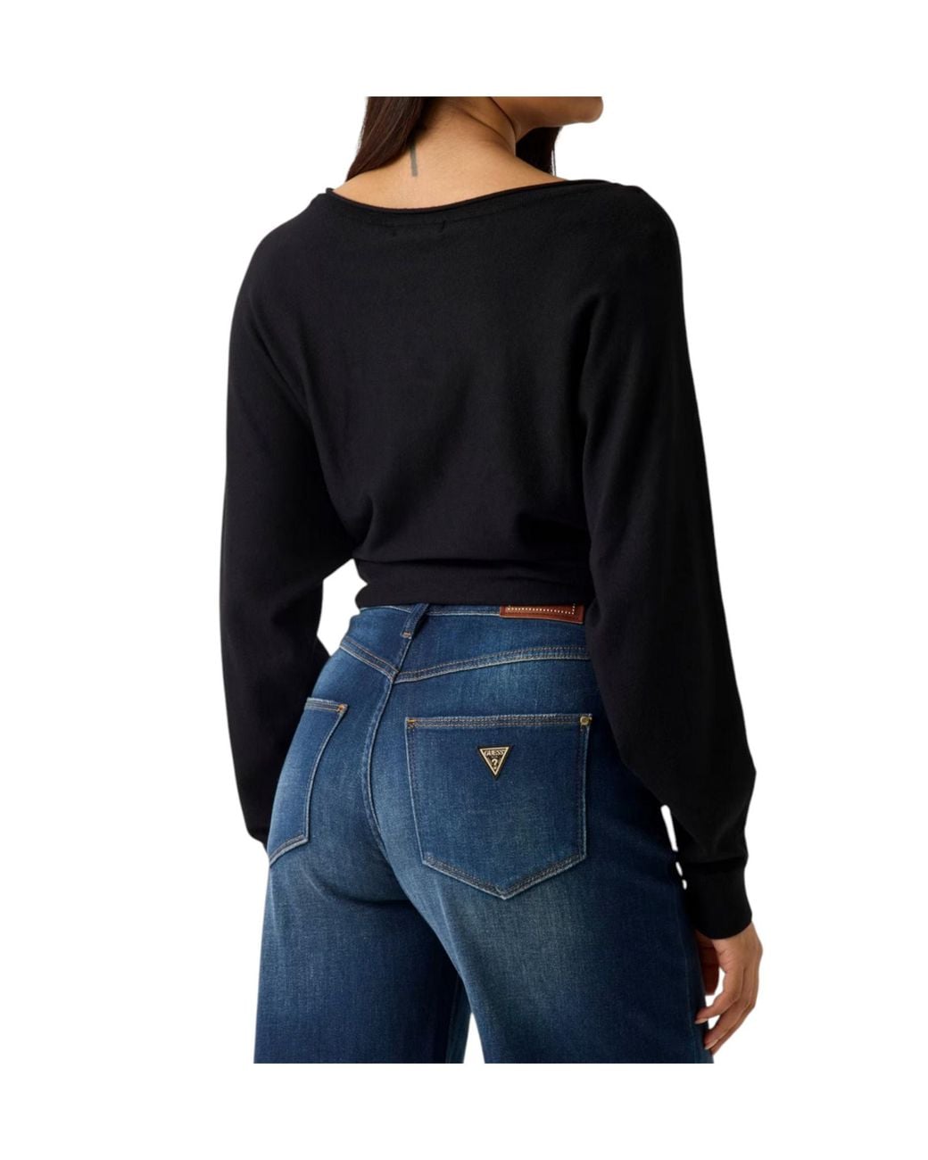 Guess Black Sequin-Embellished Logo-Print Sweater