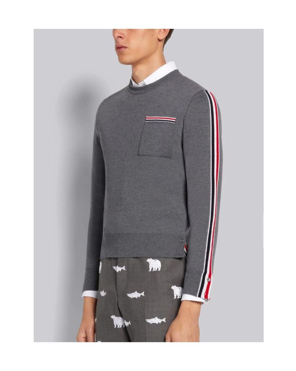 Thom Browne Gray Round-Neck Sweater for men