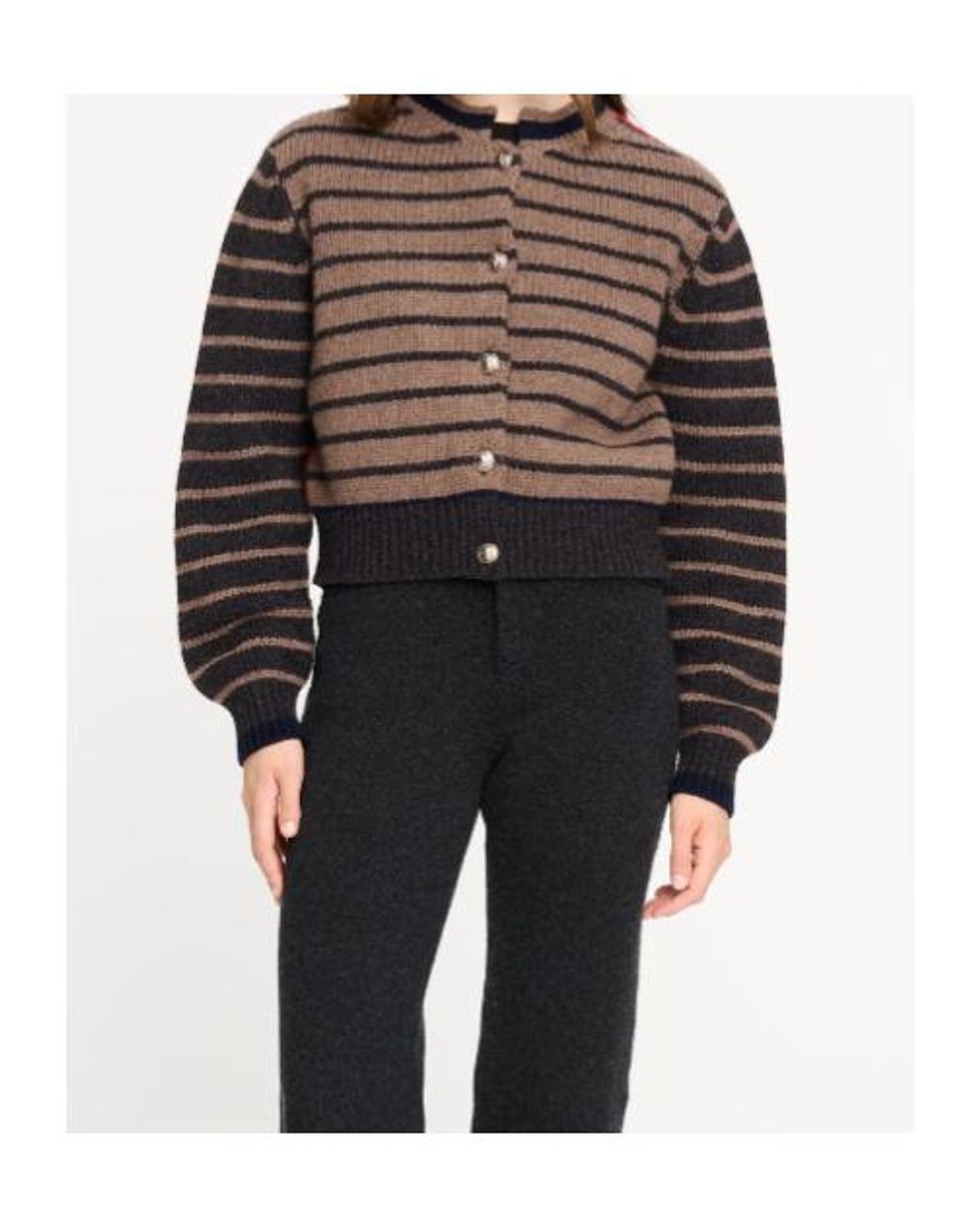 Barrie Brown Stripe-Pattern Chunky-Knit Cardigan