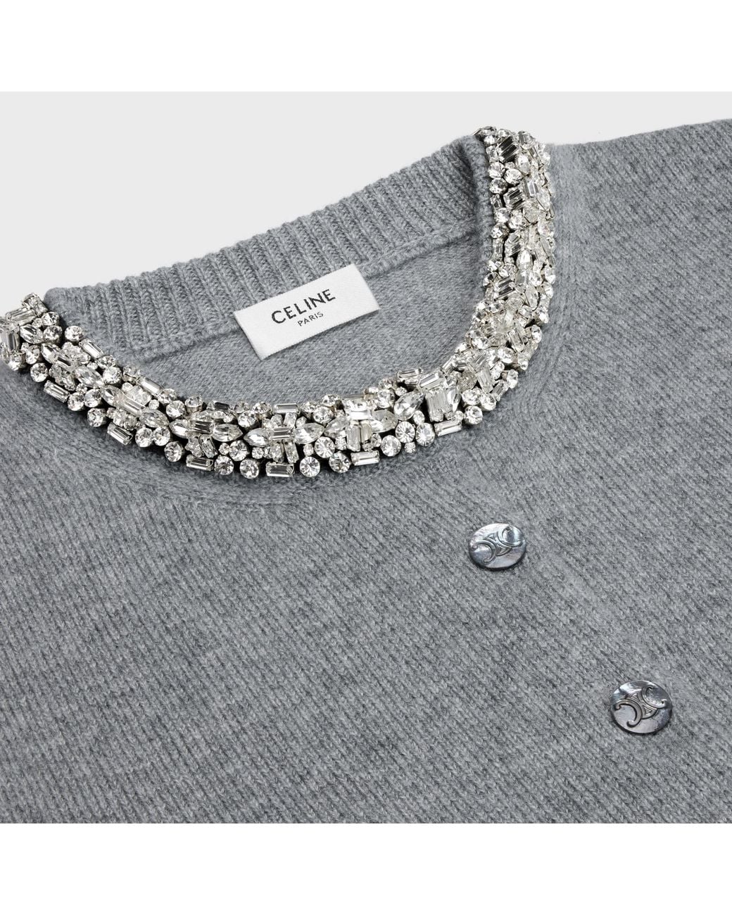 Céline Gray Embroidered Cropped Cardigan
