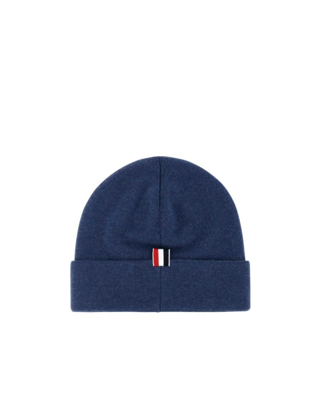 Thom Browne Blue Stripe Detailed Knitted Beanie for men