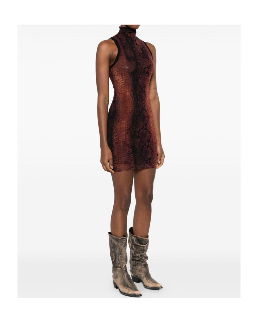 Jean Paul Gaultier Purple Snakeskin High-Neck Mini Dress