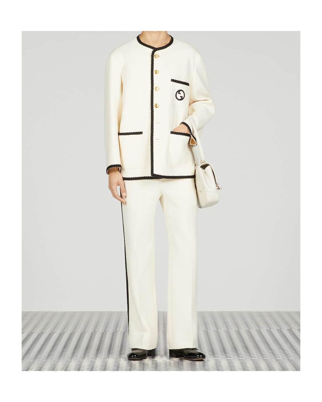 Gucci Natural Retro Logo Patch Straight Hem Trousers for men