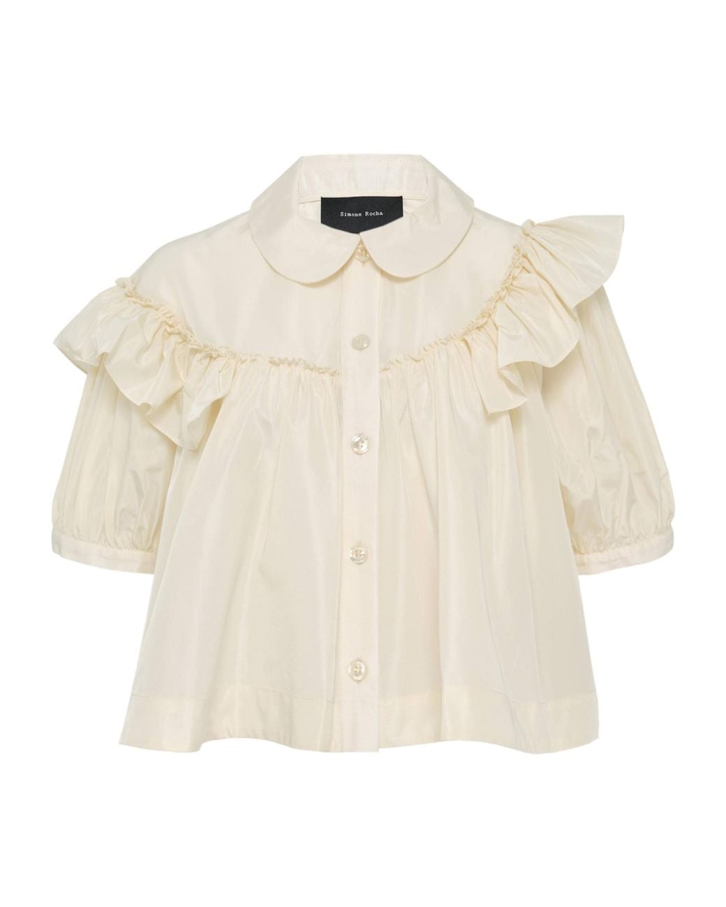 Simone Rocha Natural Cropped Puff Sleeve Ruffle Frill Shirt