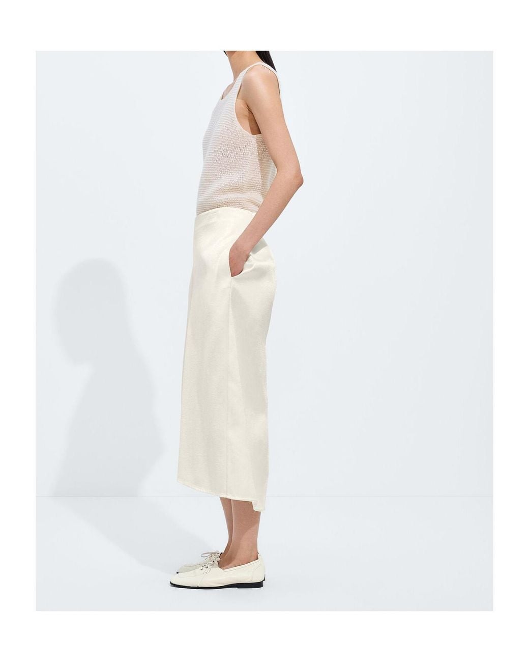 Bottega Veneta White Shiny Midi Skirt