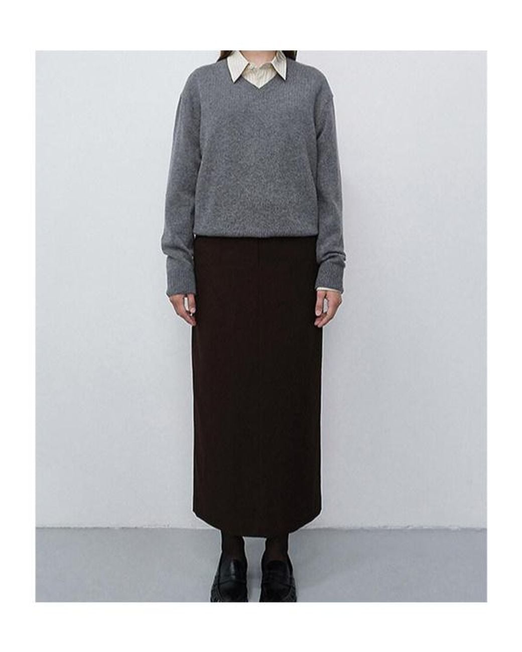 DUNST Brown Pinstripe Column Midi Skirt