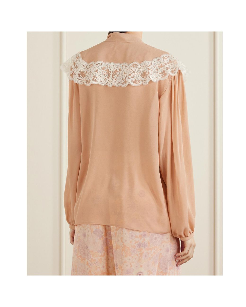 Chloé Pink Chloé Lace-Trim Tie-Neck Blouse