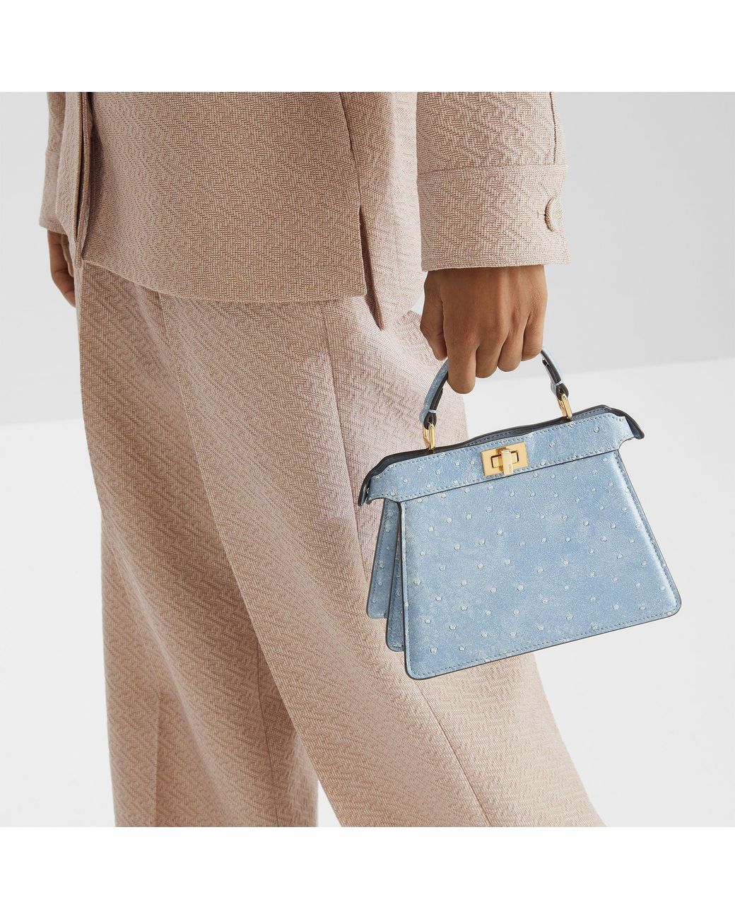 Fendi Blue Denim-Effect Ostrich Leather Bag