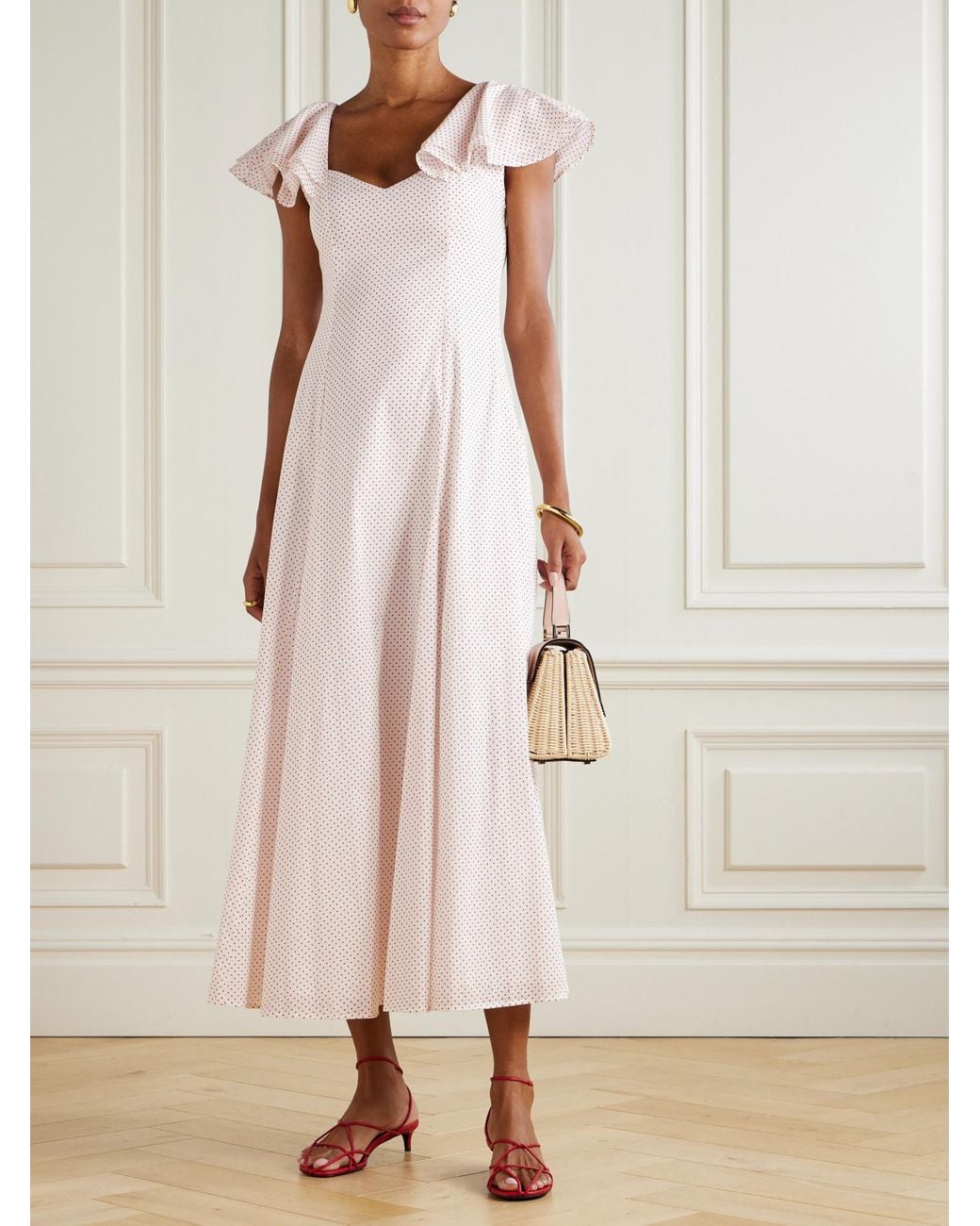 Posse White Marlowe Flutter Scoop-Neck Midi Dress