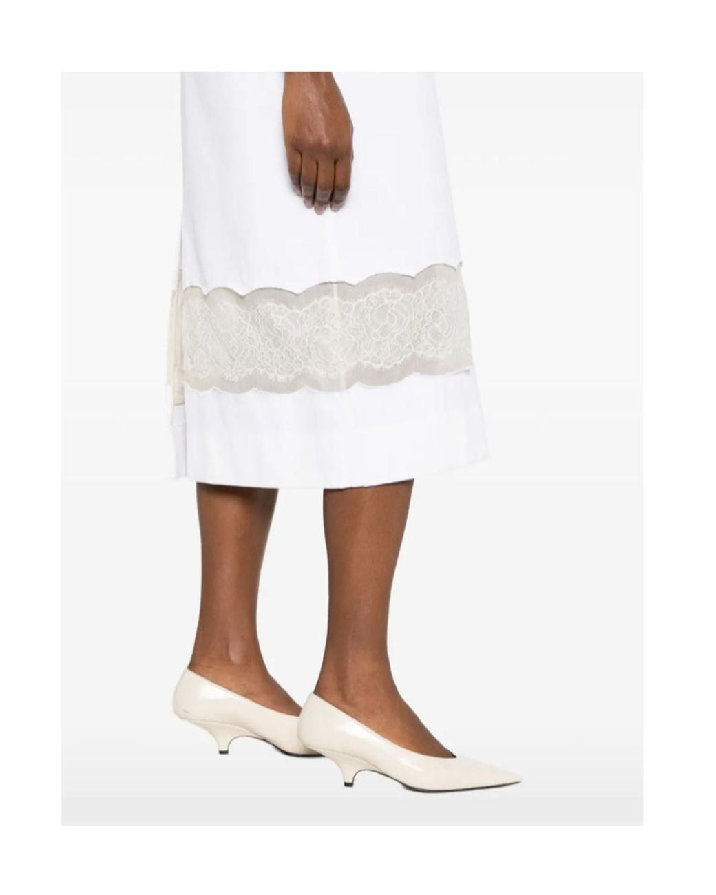 Carven White Lace-Trim V-Neck Dress