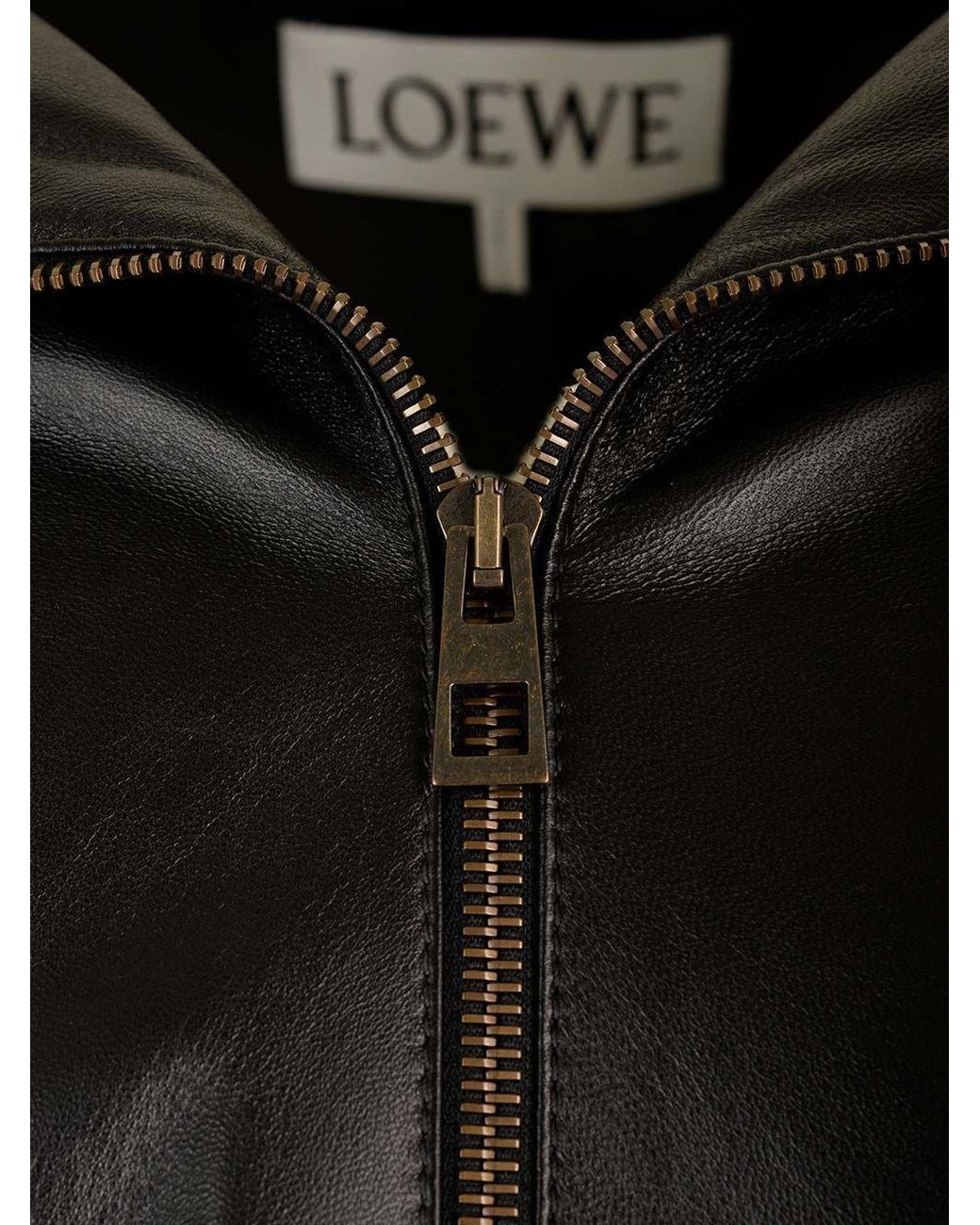 Loewe Black Hooded Zipped Leather Jacket for men