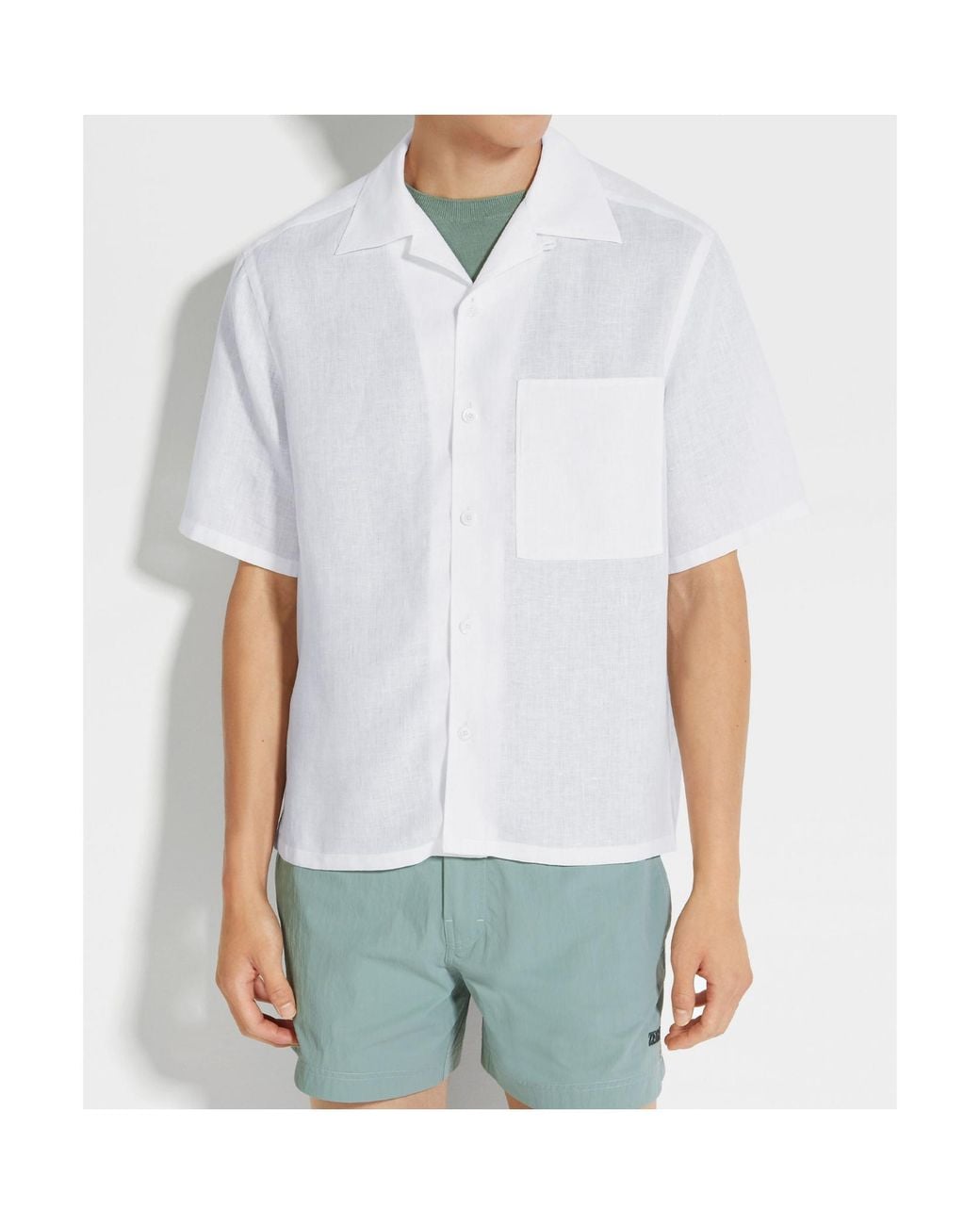 Zegna White Short-Sleeve Linen Shirt for men