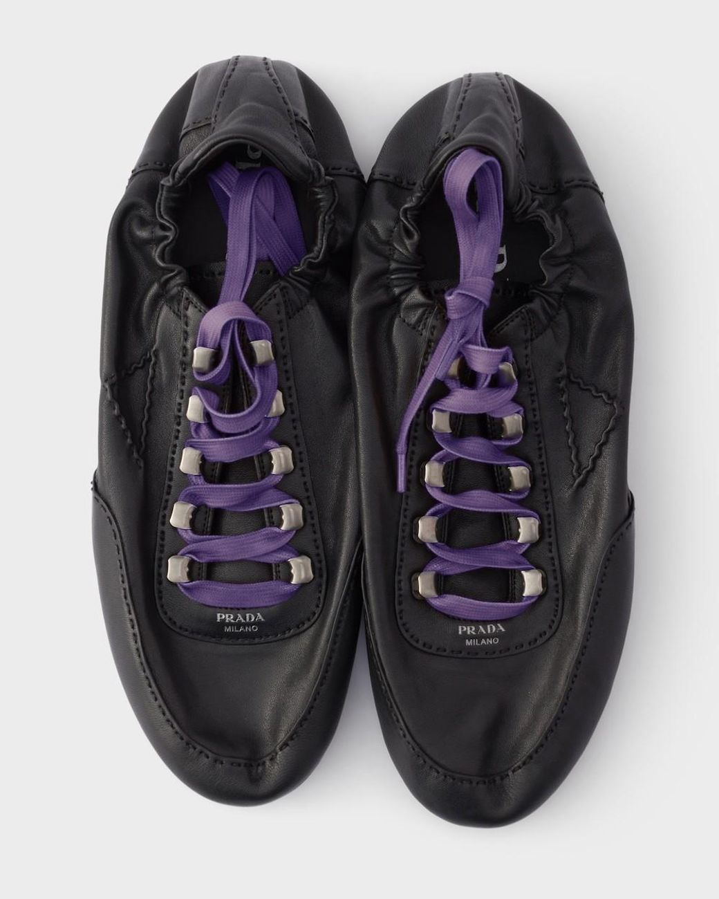 Prada Black Collapse Antiqued Nappa Leather Sneakers With Hooks for men