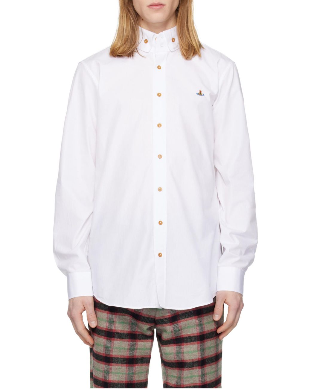 Vivienne Westwood White Orb Embroidered Long-Sleeved Shirt for men