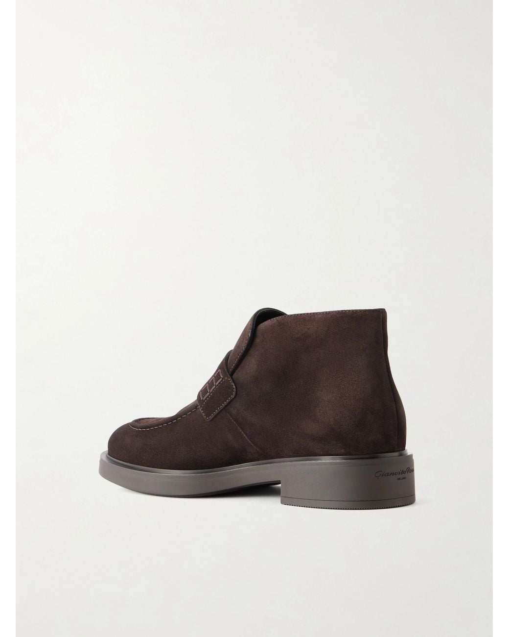 Gianvito Rossi Brown Suede Penny Loafer Ankle Boots