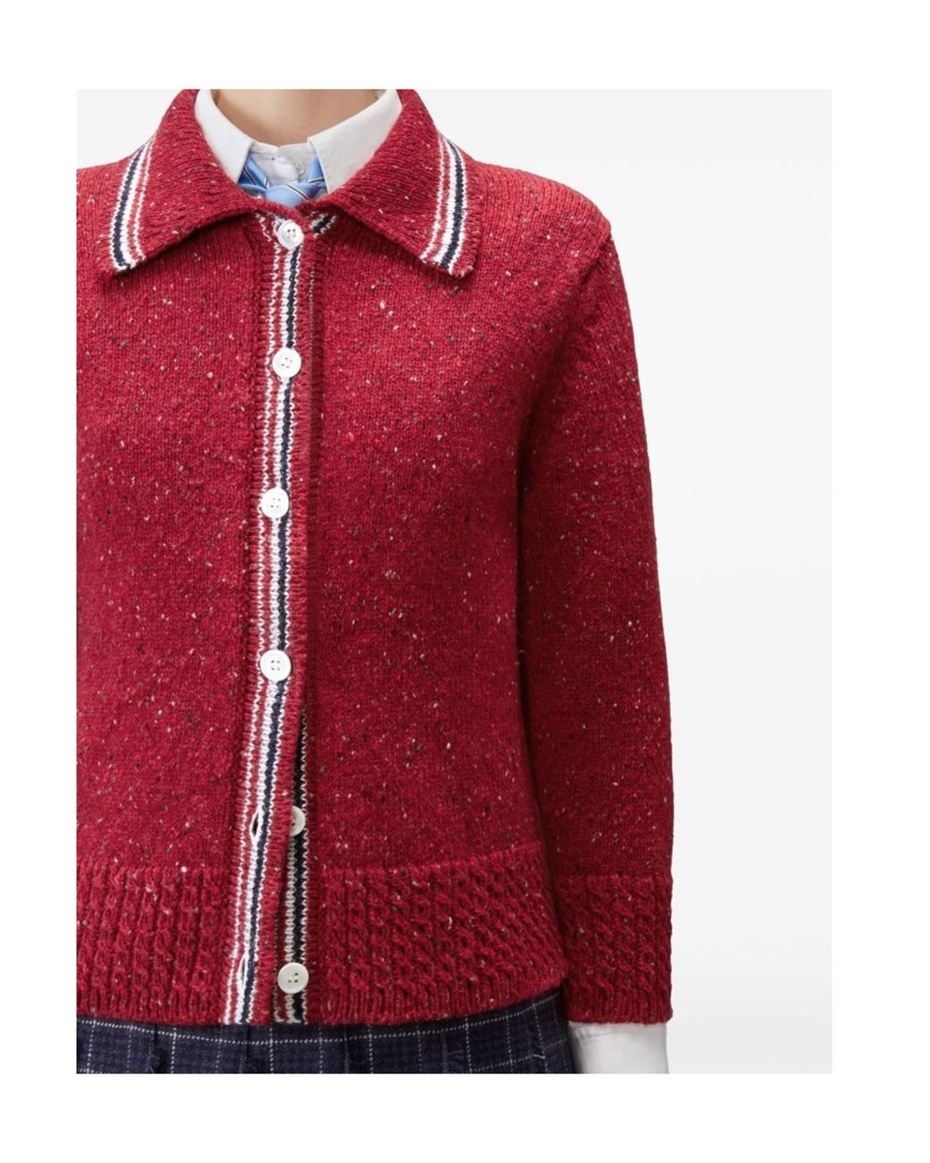 Thom Browne Red Hector Pointelle-Knit Cardigan