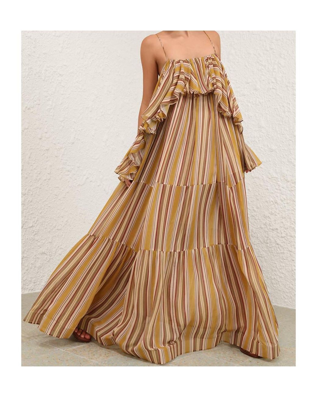 Zimmermann Natural Rebellion Ruffled Striped Maxi Dress