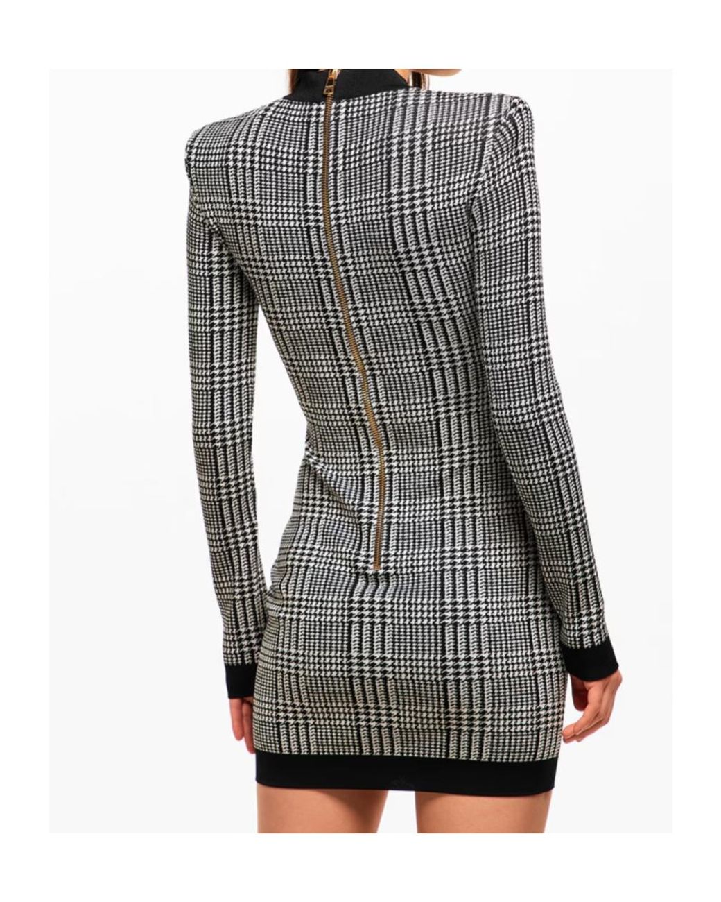 Balmain Gray Plaid Knit Dress