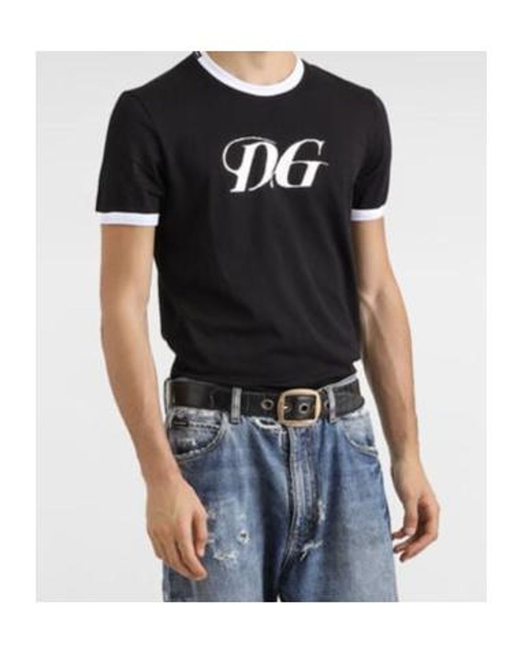 Dolce & Gabbana Black Dg Printed Crewneck T-Shirt for men