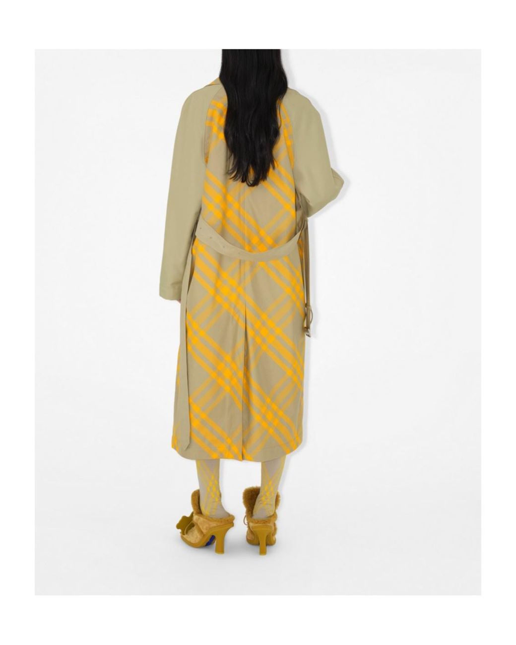 Burberry Yellow Checked Belted-Waist Reversible Trench Coat