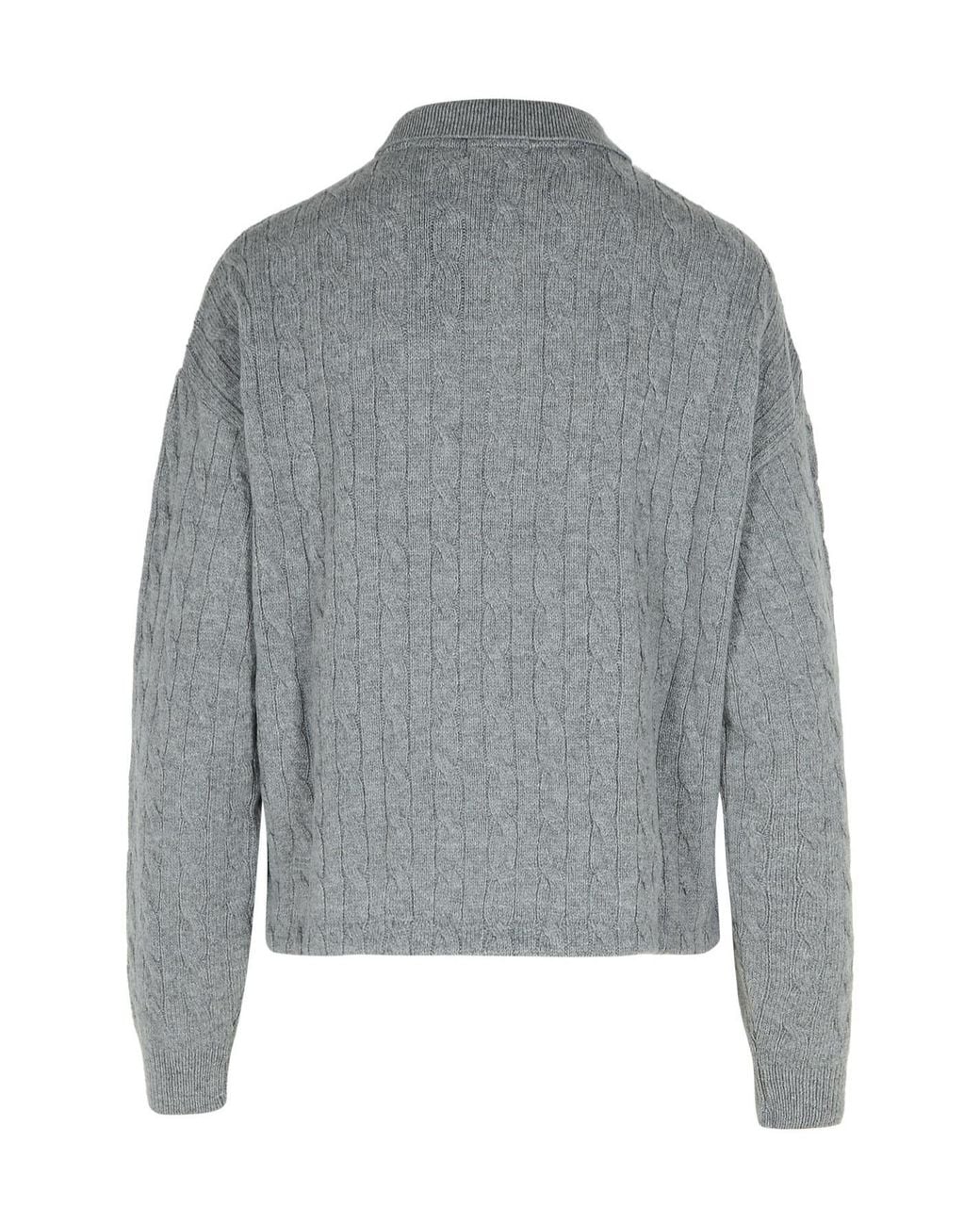 Polo Ralph Lauren Gray Pony Embroidered Cable-Knit Polo Shirt
