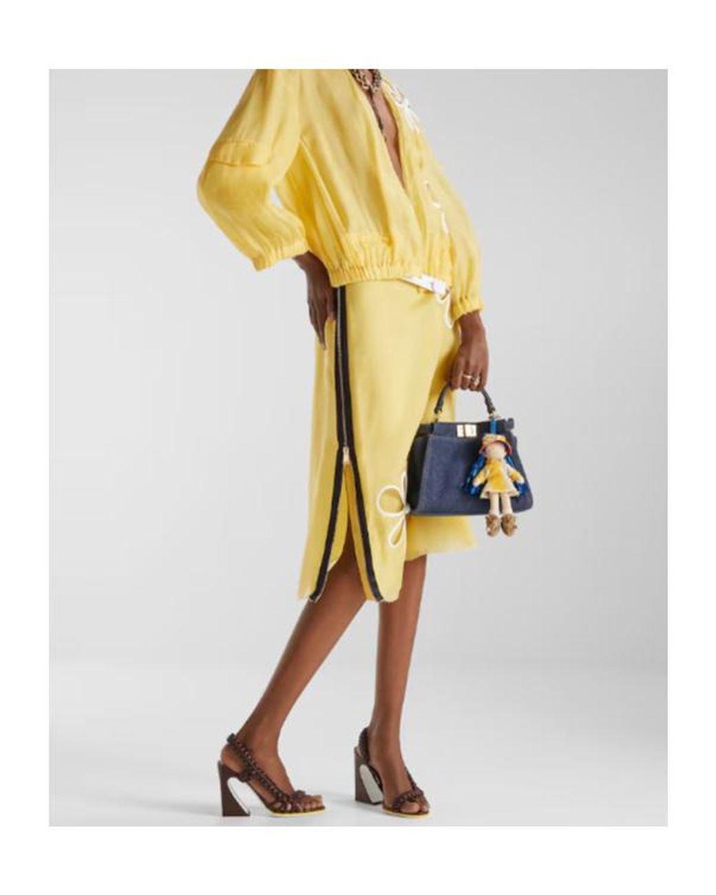 Fendi Yellow Floral Cut-Out Zip-Detailed Midi Skirt