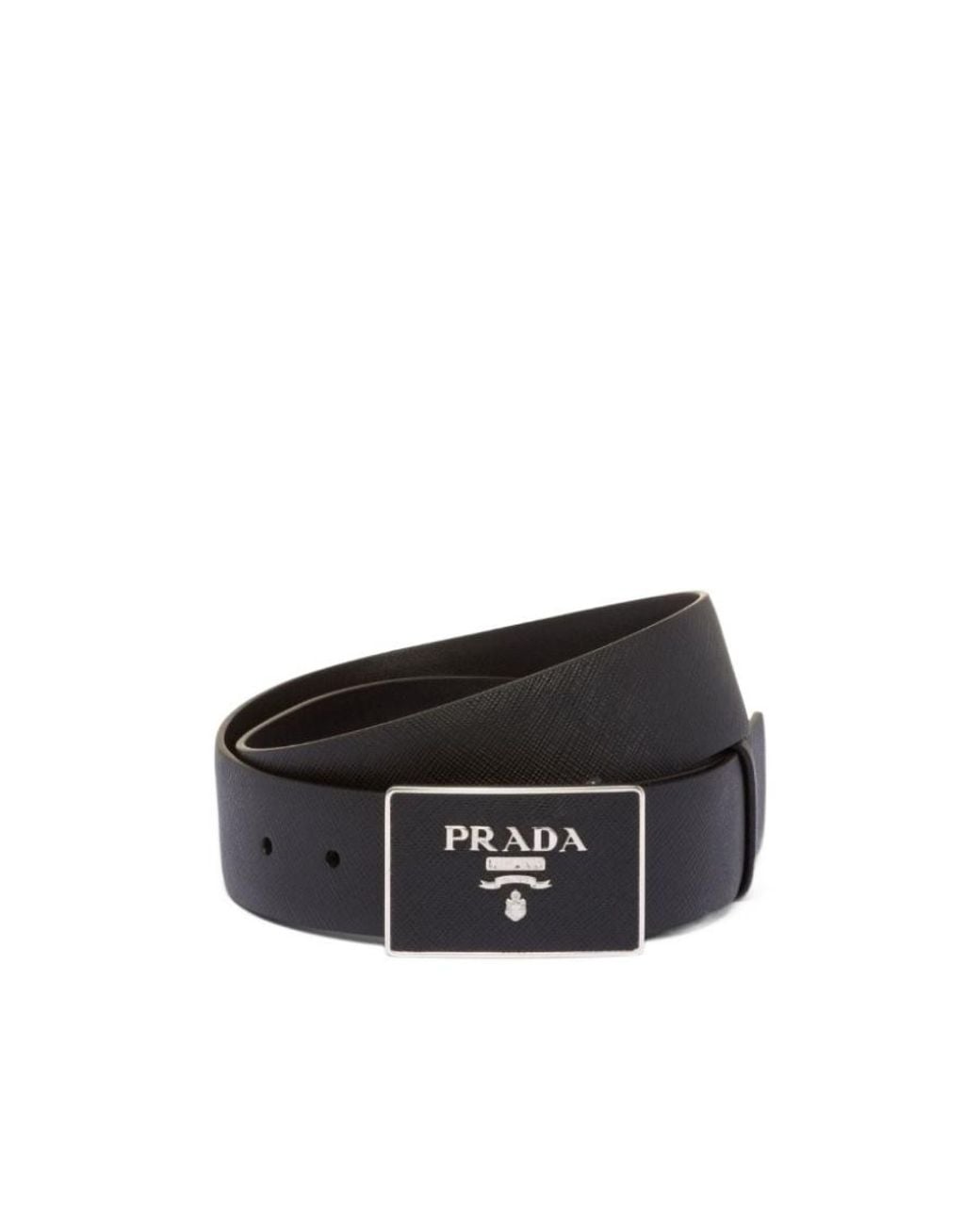 Prada Black Logo Plaque Buckle Belt for men