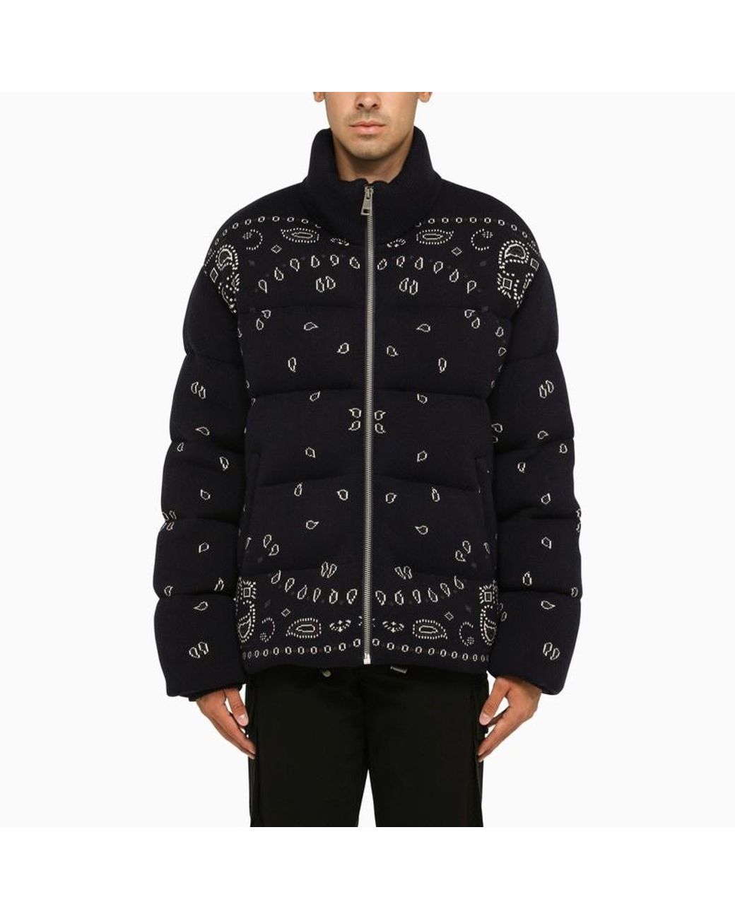Alanui Blue Paisley Printed Zipped Padded Jacket for men
