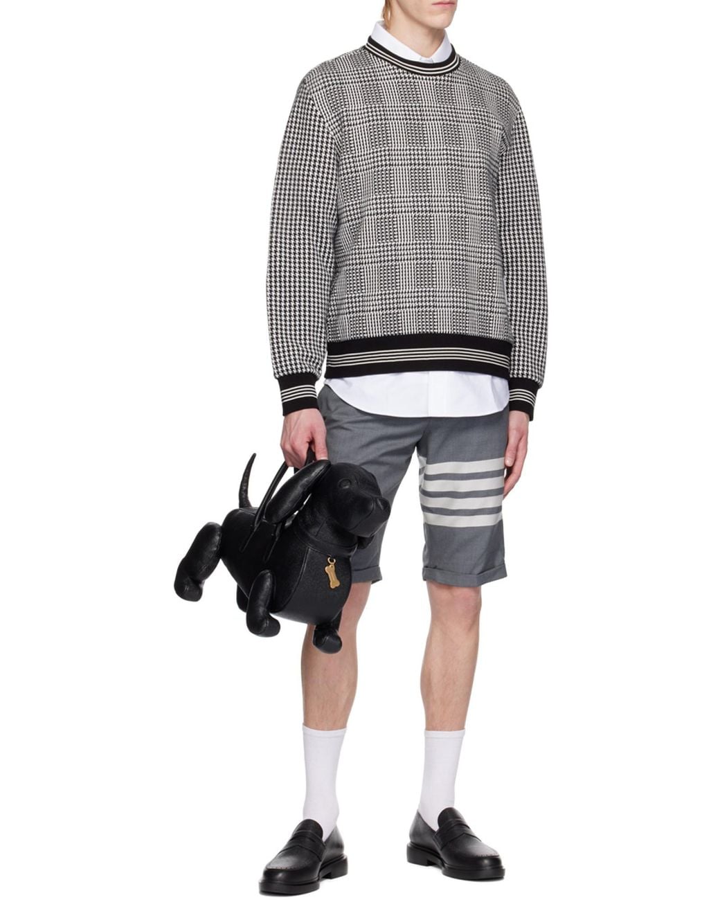 Thom Browne Black Hector Logo Embossed Tote Bag for men