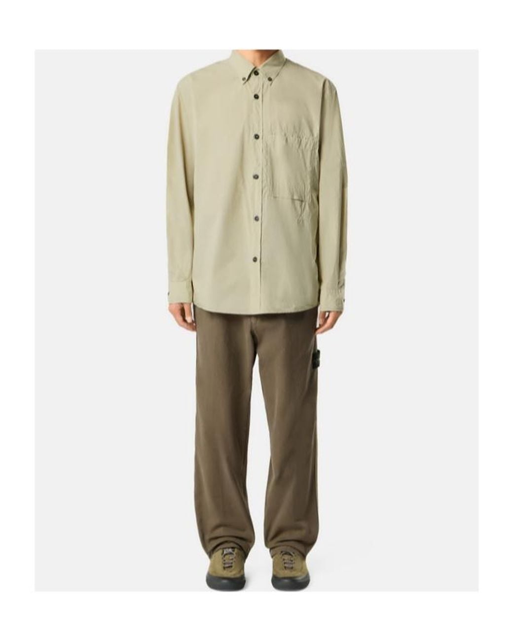 Stone Island Green Loose-Fit Chino Trousers With Snap Pockets for men