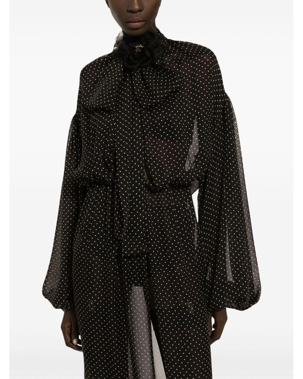Dolce & Gabbana Black Polka-Dot Print Maxi Dress